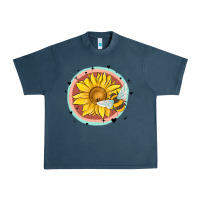 Midnight Navy bee and sunflower Urban Heavy Tee - MaliasSmallBusiness