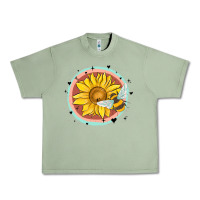 Oil Green bee and sunflower Urban Heavy Tee - MaliasSmallBusiness