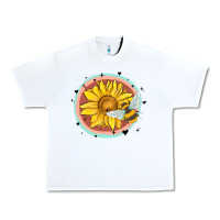 White bee and sunflower Urban Heavy Tee - MaliasSmallBusiness