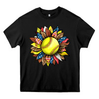 Black softball sunflower Heavy Core Tee - HRA Design Shop