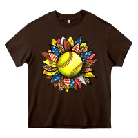 Chocolate Brown softball sunflower Heavy Core Tee - HRA Design Shop