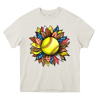 Cream softball sunflower Heavy Core Tee - HRA Design Shop