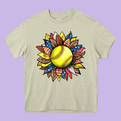 Softball Sunflower Heavy Core Tee Designed By Hra Design Shop