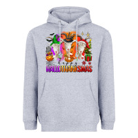 Heather Grey happy hallothanksmas goats Heavyweight Hoodie - texasbilliewilder