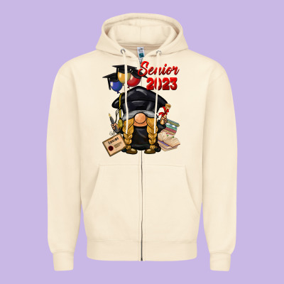 Senior 2023 Gnome Zipper Hoodie Designed By Barkaloodesign