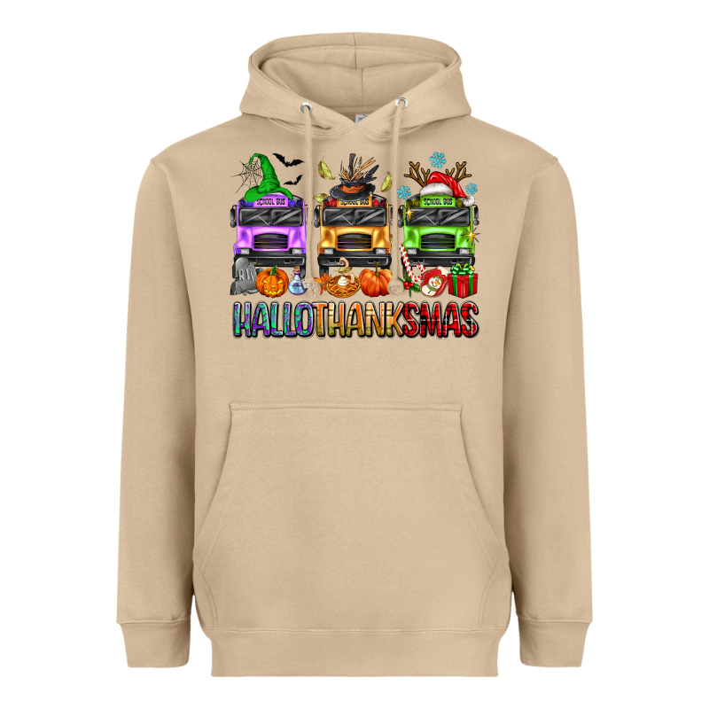 Hallothanksmas School Bus Heavyweight Hoodie by texasbilliewilder | Teevron
