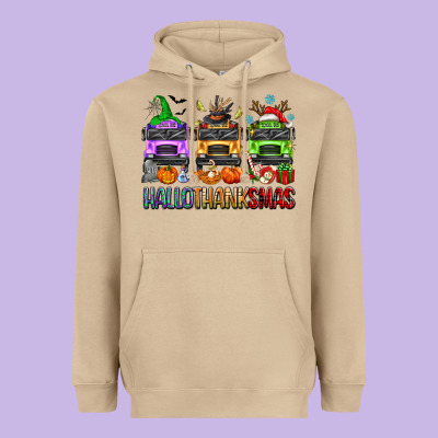 Hallothanksmas School Bus Heavyweight Hoodie Designed By Texasbilliewilder