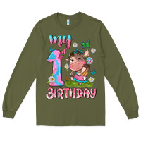 Army Green my 1 st birthday with little cute cow Long Sleeve Tee - NancyCooperArtShop