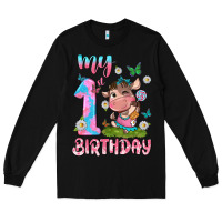 Black my 1 st birthday with little cute cow Long Sleeve Tee - NancyCooperArtShop
