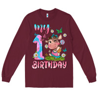 Burgundy my 1 st birthday with little cute cow Long Sleeve Tee - NancyCooperArtShop