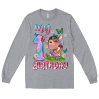 Heather Grey my 1 st birthday with little cute cow Long Sleeve Tee - NancyCooperArtShop
