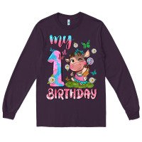 Plum my 1 st birthday with little cute cow Long Sleeve Tee - NancyCooperArtShop