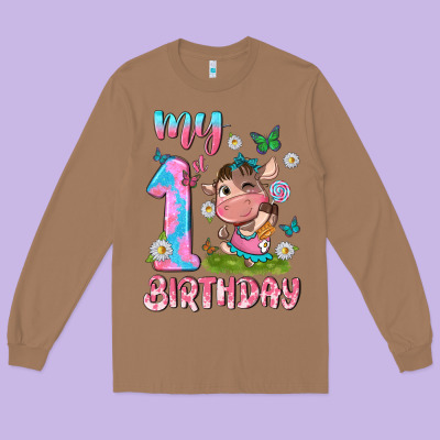 My 1 St Birthday With Little Cute Cow Long Sleeve Tee Designed By Nancycooperartshop