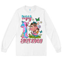 White my 1 st birthday with little cute cow Long Sleeve Tee - NancyCooperArtShop