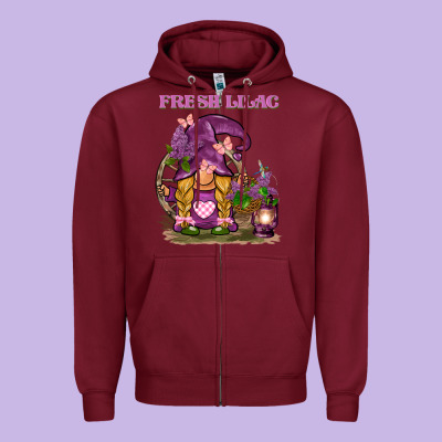 Fresh Lilac Gnome Zipper Hoodie Designed By Barkaloodesign