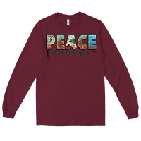 Burgundy peace be with you cross Long Sleeve Tee - NancyCooperArtShop