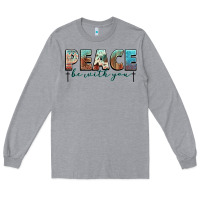 Heather Grey peace be with you cross Long Sleeve Tee - NancyCooperArtShop