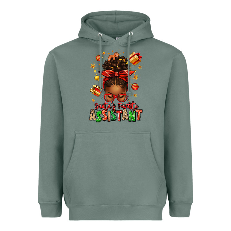 Santa's Favorite Assistant Afro Messy Bun Heavyweight Hoodie by texasbilliewilder | Teevron