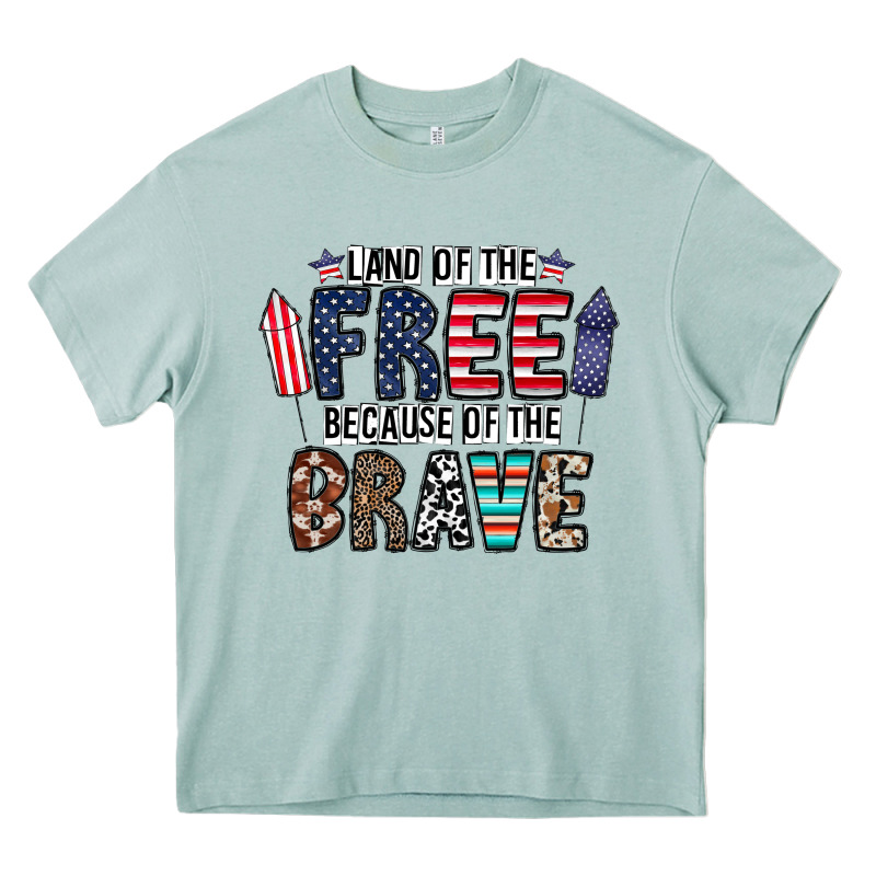 Land Of The Beacause Of The Brave Heavy Core Tee by CowhideDigitalArt | Teevron