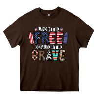 Chocolate Brown land of the beacause of the brave Heavy Core Tee - CowhideDigitalArt