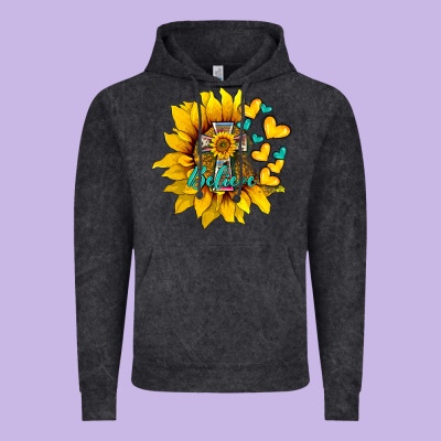 Western Sunflower  Cross Believe Vintage Hoodie Designed By Barkaloodesign