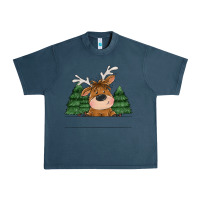 Midnight Navy Personalized Christmas deer Urban Heavy Tee - MaliasSmallBusiness