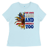 Baby Blue She loves Jesus and America too 4th of july Ladies Tee - CowGirlArtShop