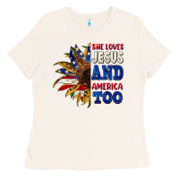 Bone She loves Jesus and America too 4th of july Ladies Tee - CowGirlArtShop