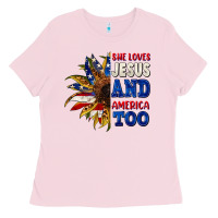 Bubblegum Pink She loves Jesus and America too 4th of july Ladies Tee - CowGirlArtShop