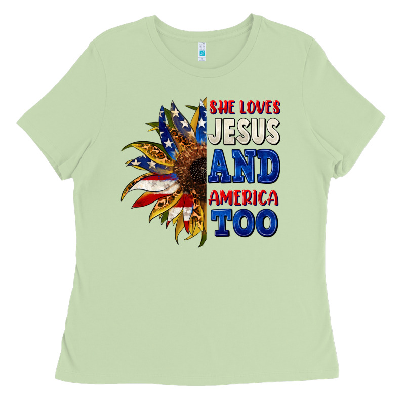 She Loves Jesus And America Too 4th Of July Ladies Tee by CowGirlArtShop | Teevron