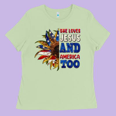 She Loves Jesus And America Too 4th Of July Ladies Tee Designed By Cowgirlartshop
