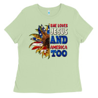 Matcha She loves Jesus and America too 4th of july Ladies Tee - CowGirlArtShop