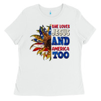 White She loves Jesus and America too 4th of july Ladies Tee - CowGirlArtShop