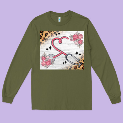 Customized Leopard Floral Nurse Long Sleeve Tee Designed By Maliassmallbusiness