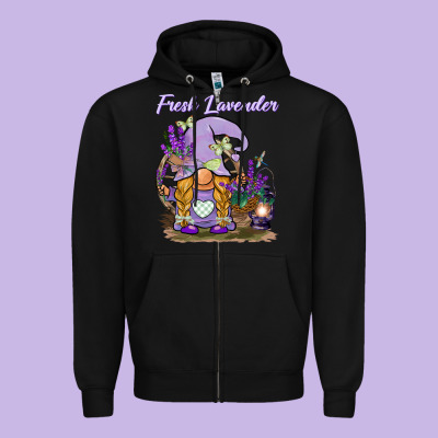 Fresh Lavender Gnome Zipper Hoodie Designed By Barkaloodesign