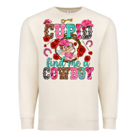 Sandshell Cupid find me a cowboy Valentine's Day Premium Sweatshirt - HowdyJamesFarm