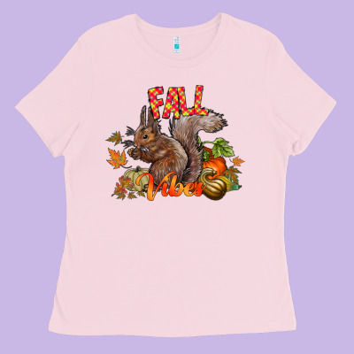 Fall Vibes Squirrel Ladies Tee Designed By Cowhidedigitalart