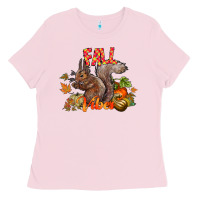 Bubblegum Pink Fall Vibes Squirrel Ladies Tee - CowhideDigitalArt