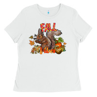 White Fall Vibes Squirrel Ladies Tee - CowhideDigitalArt