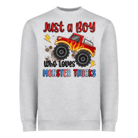 Heather Grey just a boy who loves monster trucks Heavyweight Sweatshirt - MaliasSmallBusiness