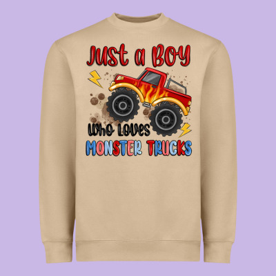 Just A Boy Who Loves Monster Trucks Heavyweight Sweatshirt Designed By Maliassmallbusiness