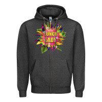 Charcoal Heather lunch lady tie dye sunflower Zipper Hoodie - BarkalooDesign