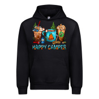 Black Happy Camper Coffee Cups Urban Hoodie - FaDigitalArtStudio