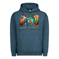 Pigment Midnight Navy Happy Camper Coffee Cups Urban Hoodie - FaDigitalArtStudio