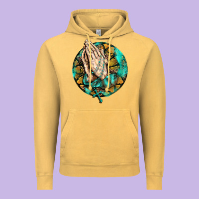 Western Praying Hands Prayer Rosary  Faith Cross Vintage Hoodie Designed By Barkaloodesign