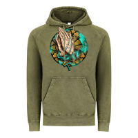 Vintage Olive western praying hands prayer rosary  faith cross Vintage Hoodie - BarkalooDesign