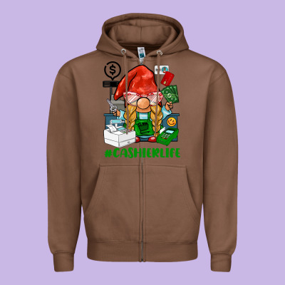 Cashier  Life Gnome Zipper Hoodie Designed By Barkaloodesign