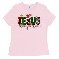 Bubblegum Pink jesus the season for the season Ladies Tee - CowhideDigitalArt