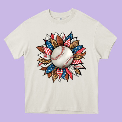 Baseball Sunflower Heavy Core Tee Designed By Hra Design Shop