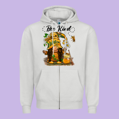 Bee Kind Gnome Zipper Hoodie Designed By Barkaloodesign